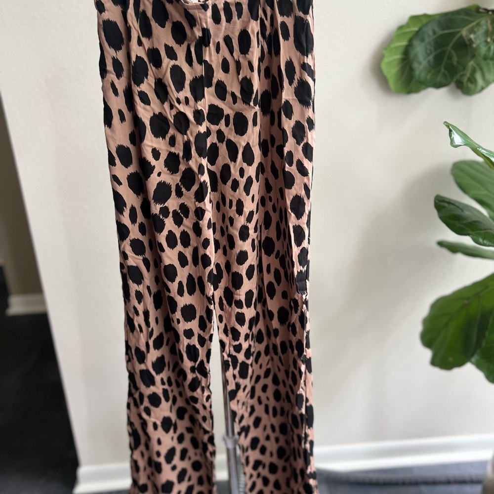 Motel Rocks Black and Tan Leopard Print Wide Leg Pants